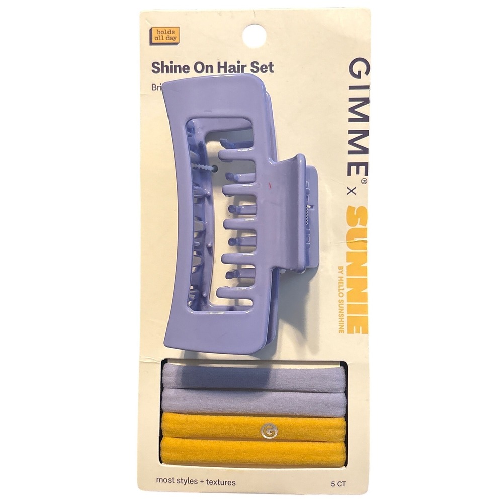 NEW GIMME Beauty Shine On Hair Set Lavender Claw Clip Hair Bands 5 Pc